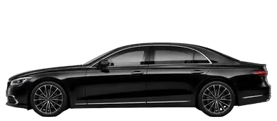 Black executive saloon car, side view